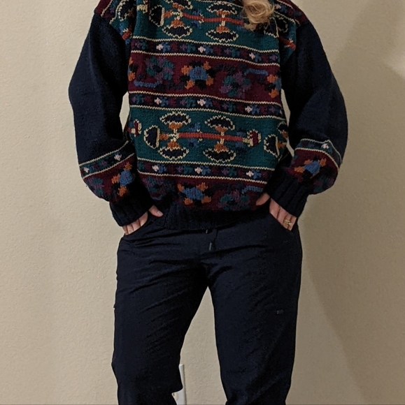 South Wool hand knitted artsy wool chunky sweater from Uruguay medium vintage - Picture 4 of 7